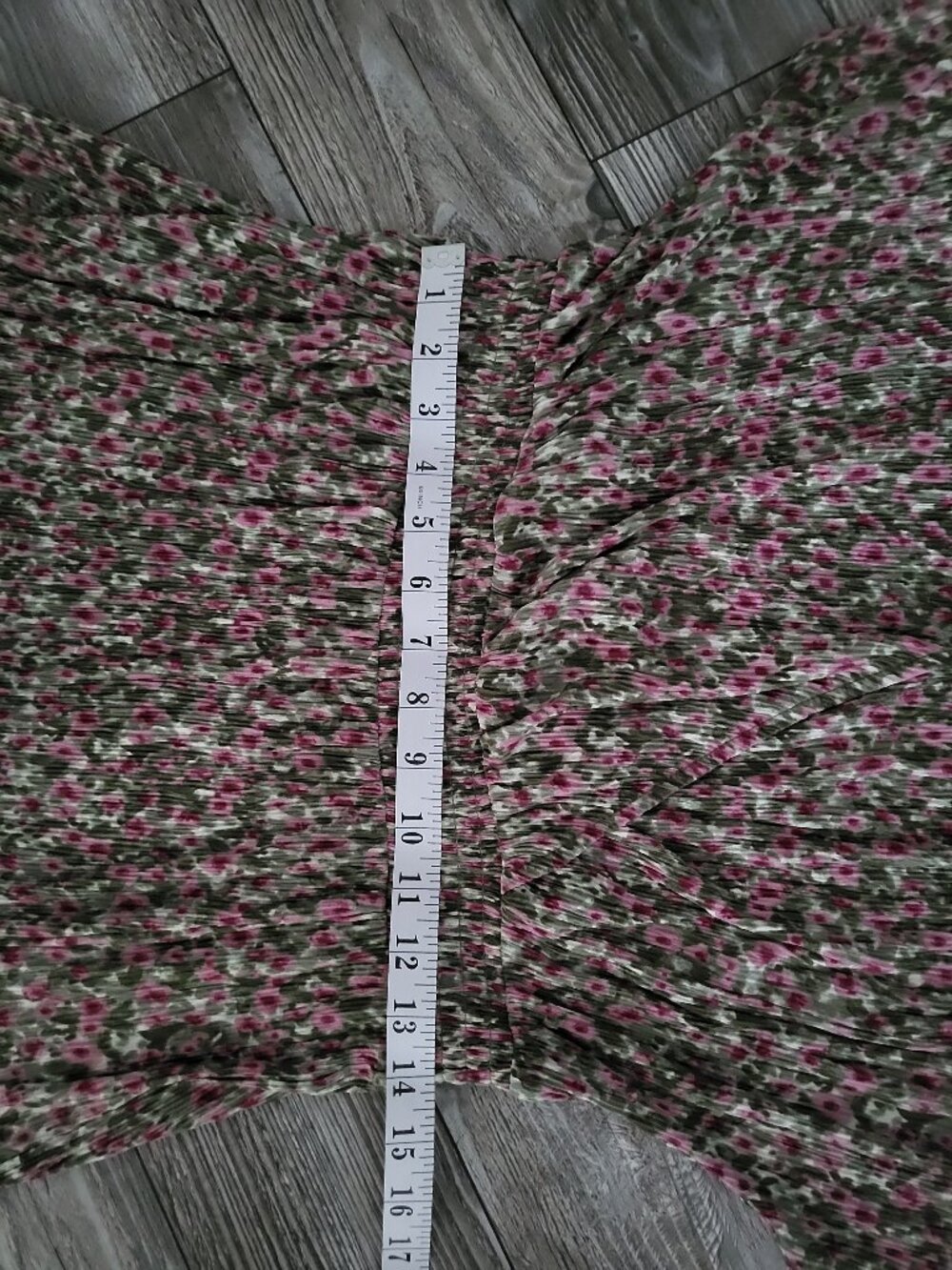 NWT Pink and Olive Green Floral Printed Pleated Midi Dress Flutter Sleeve M - Picture 7 of 10